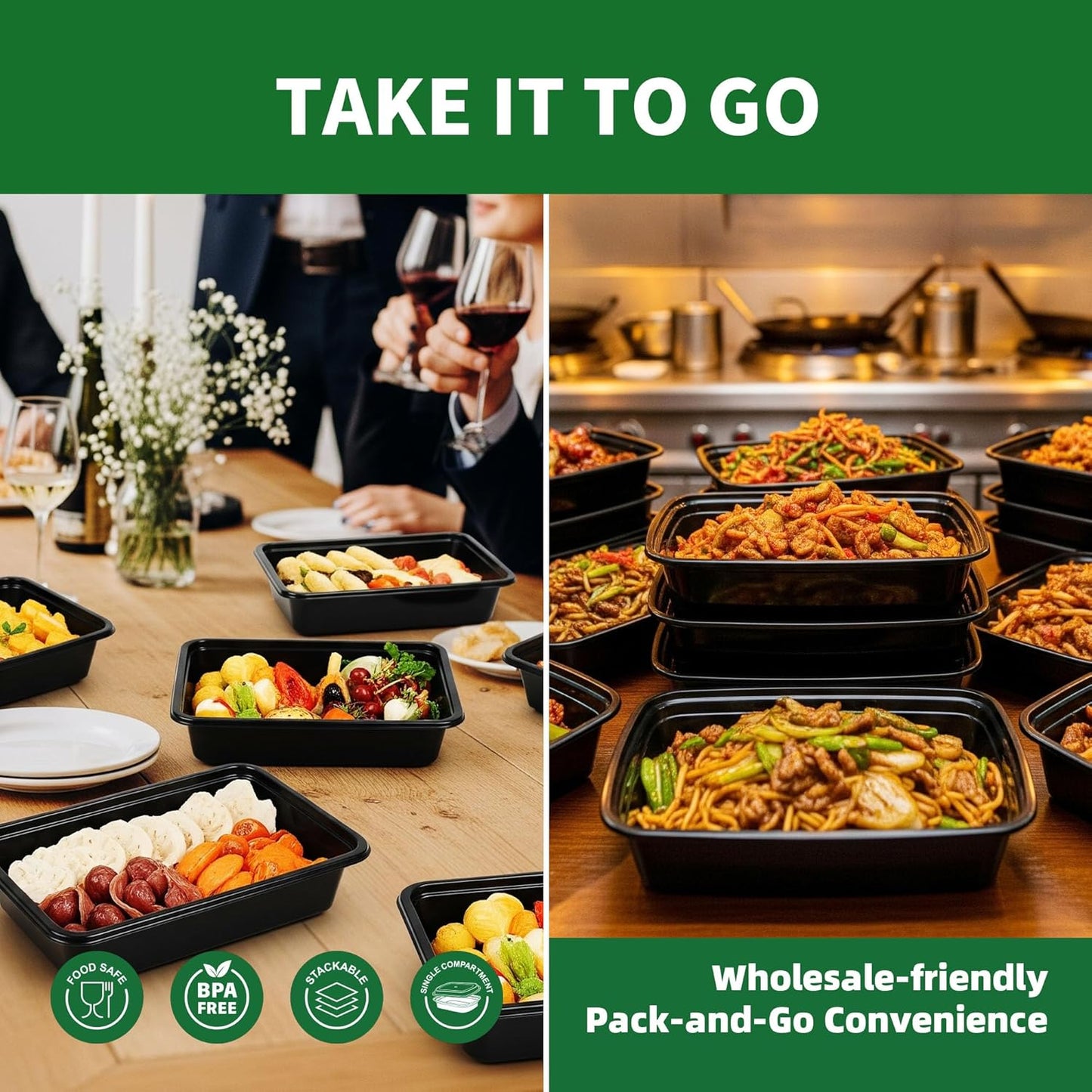 Meal Prep Containers, 50 Pack 58oz (100-Piece) Disposable Take Out Food Storage Containers with Leakproof Lids, Large Plastic To Go Lunch Boxes, BPA Free, Microwave/Dishwasher/Freezer Safe