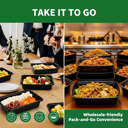 Meal Prep Containers, 50 Pack 58oz (100-Piece) Disposable Take Out Food Storage Containers with Leakproof Lids, Large Plastic To Go Lunch Boxes, BPA Free, Microwave/Dishwasher/Freezer Safe