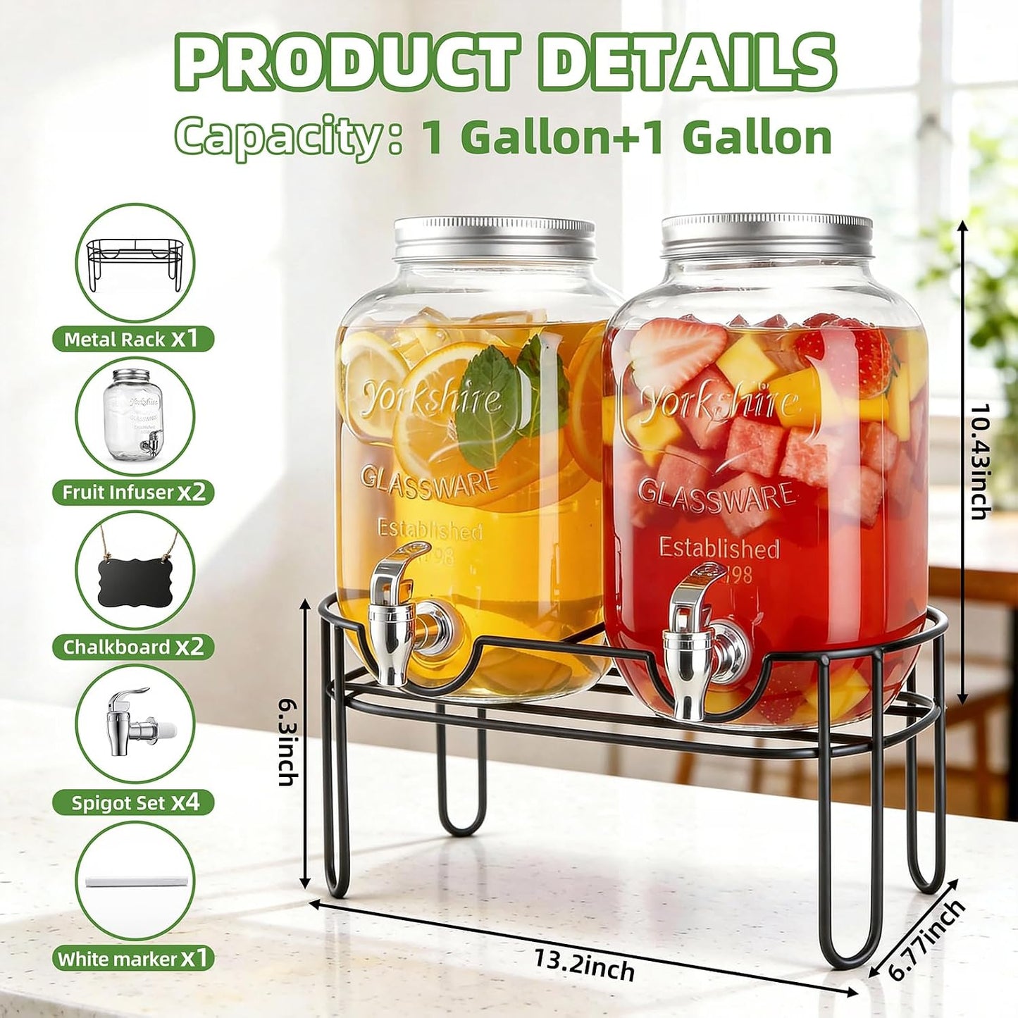 2 Gallon Glass Drink Dispensers For Parties，Lemonade Beverage Dispenser With Stand And Spigot For BBQ, Picnic, Party,Laundry Detergent Dispenser