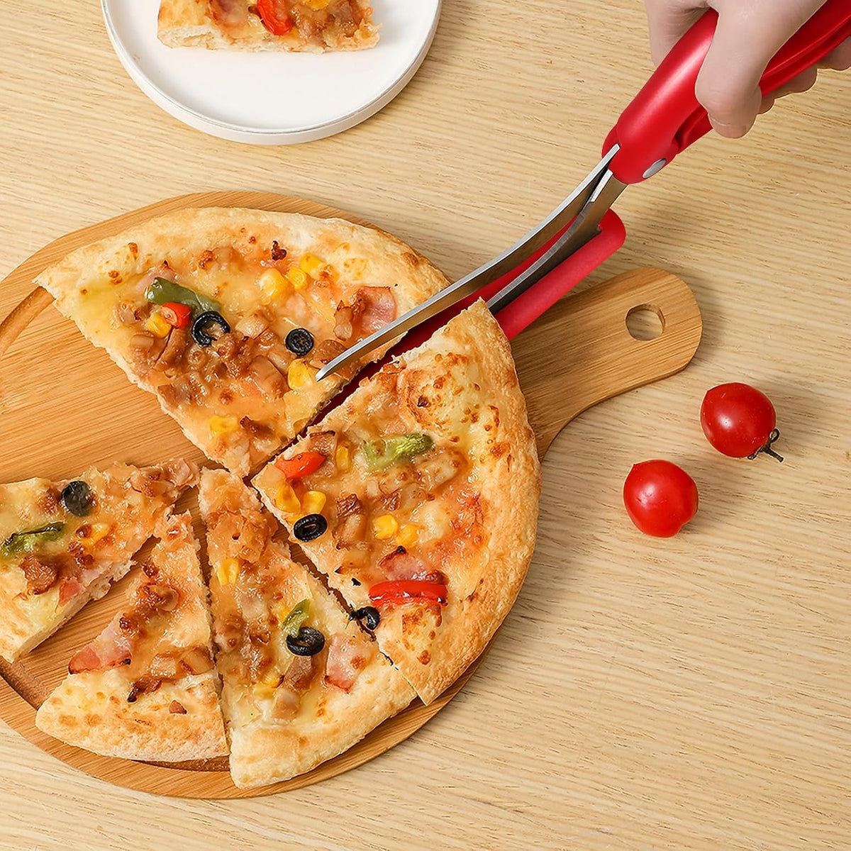 AmHoo Pizza Scissors Stainless Steel Blade Salad Pizza Slicer Pizza Cutter Scissors with Server Highly enjoy Excellent Gifts Red
