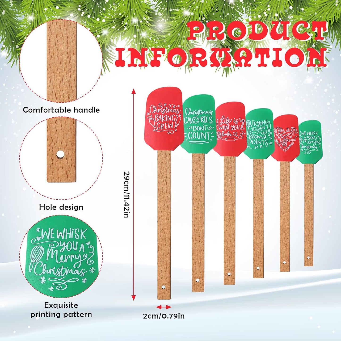 Zhehao 12 Pcs Christmas Silicone Spatulas Pot Holders Set Heat Resistant Pot Holders with Pocket Baking Gifts for Christmas Gift Party Supplies (Vibrant Christmas Style)