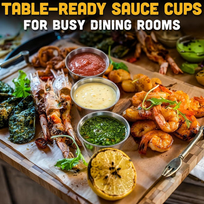 12 Pcs Reusable Dipping Sauce Cups - 2.5 Oz Stainless Steel Stackable Condiment Cups, Sauce Ramekins 2.3" Diameter - Metal Ramekins for Sushi, Wings, Charcuterie, Tasting Plates, Meal Prep & Sauces