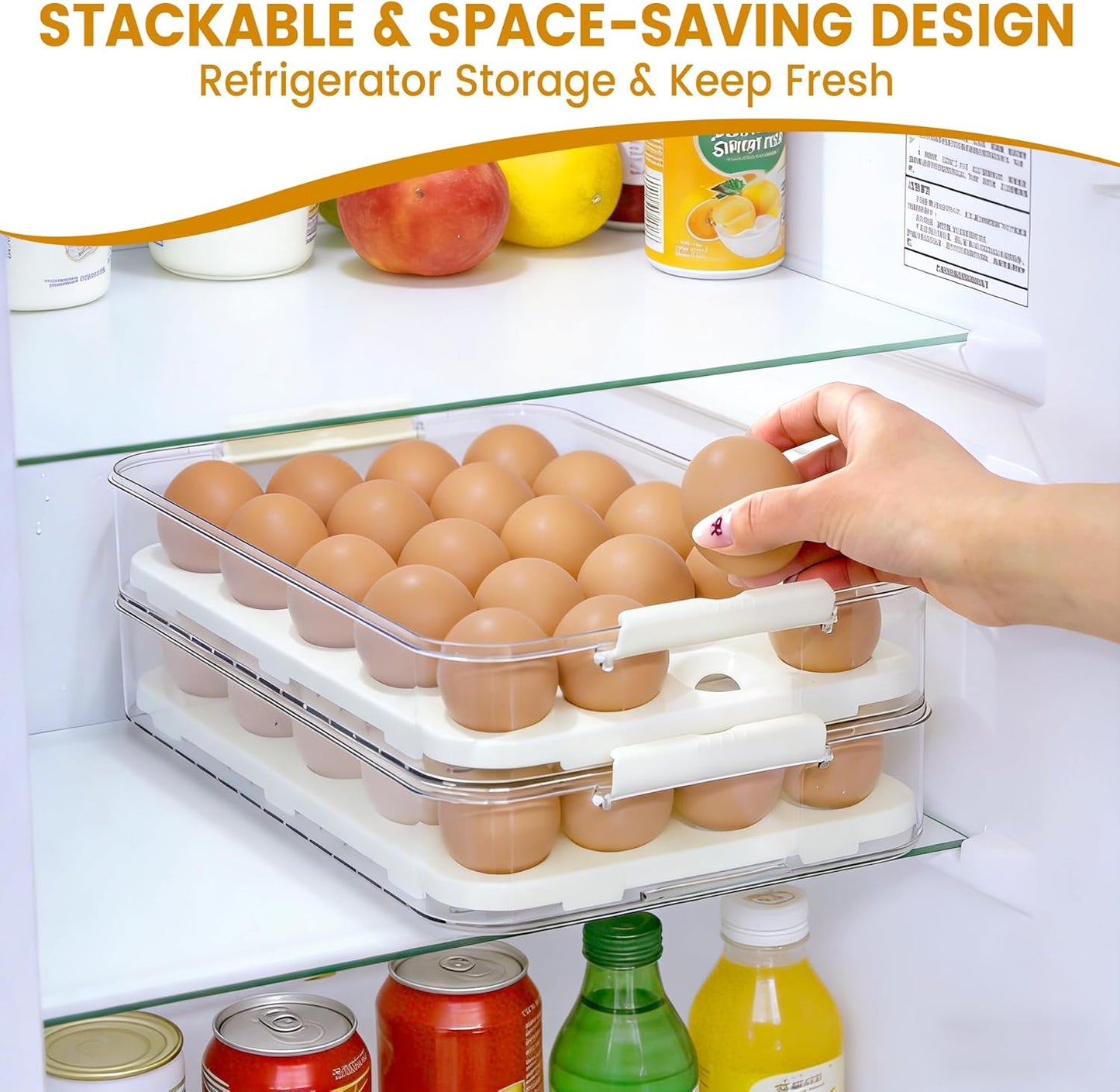 2-Layer Deviled Egg Containers with Lid, Plastic Deviled Egg Platter Tray Carrier with Handle for 40 Eggs, Clear Portable Stackable Egg Holder Storage for Fridge Party Picnic (2 layers)