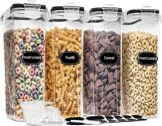 PRAKI Cereal Containers Storage Set (4L,135.2 Oz), 8PCS Airtight Food Storage Containers with Lids for Kitchen & Pantry Organizers and Storage, Cereal Dispensers with 20 labels, Measuring Cup & Marker