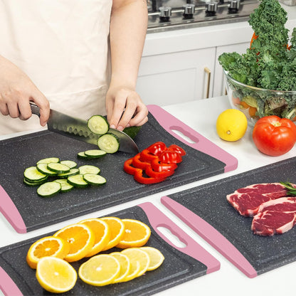 Extra Large Cutting Boards, Plastic Cutting Boards for Kitchen (Set of 3) Cutting Board Set Dishwasher Chopping Board with Juice Grooves Easy-Grip Handles, Dark Grey, Empune