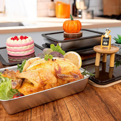4 PCS Stainless Steel Food Storage Containers with lids,2.16 Inch Deep, 8x10 Inch Stainless Steel Oven plate, Metal Roasting Pan for Meal Prep、Meat, Rustproof & Heavy, Freezer & Dishwasher Safe