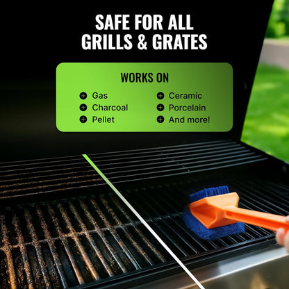 CitruSafe 3in1 Nylon Grill Brush with Cookbox Scraper - Made in USA - Non Metal, No Wire Bristles, Safe BBQ Brush for Outdoor Grills - Grilling Accessories & Tools to Clean Cool Grill Grates