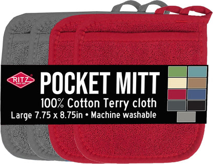 RITZ Terry Pocket Mitt & Hot Pad: Unparalleled Heat Resistant, Durable 100% Cotton – Ergonomically Designed for Optimal Grip – Easy-Care Machine Washable –, Federal Blue
