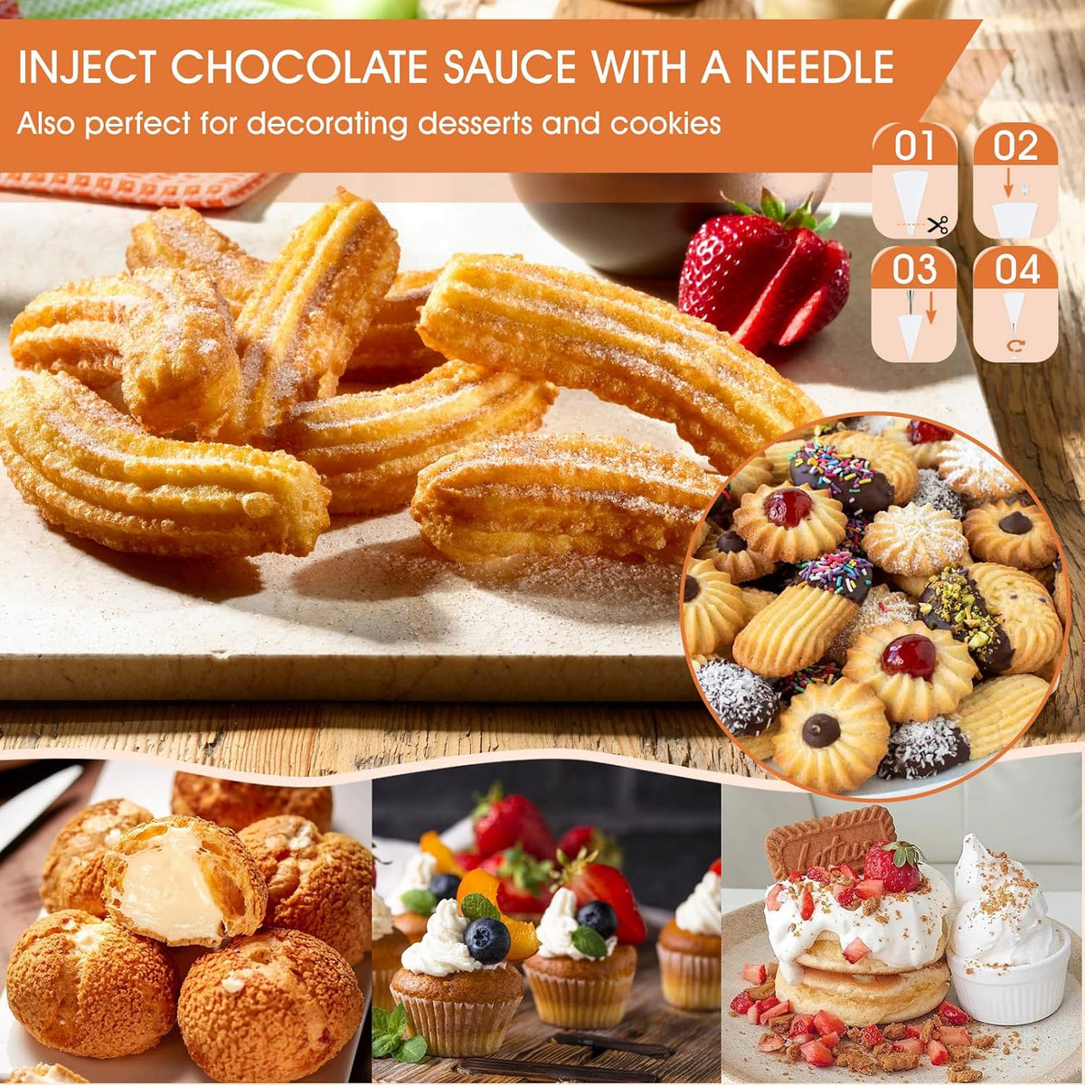21-Piece Cookie Press Set, Churro Maker Machine, Stainless Steel Baking Gun