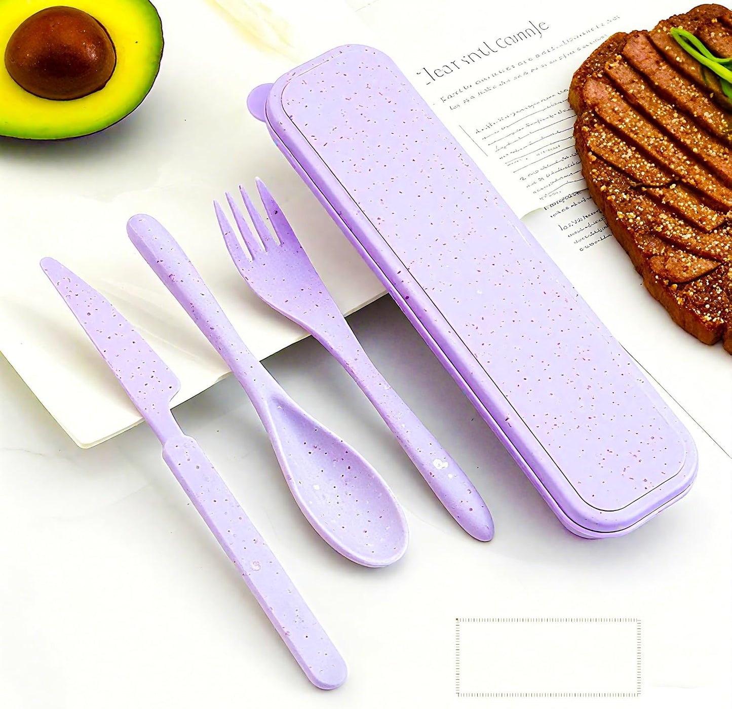 Reusable Utensils Set with Case, Wheat Straw Portable Spoon and Fork Set, Plastic Work School Kids Adults or Daily Use Cutlery Set - for Lunch Box Use Outdoor (Red)