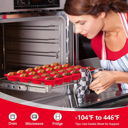 Redfly 2 Pack Silicone Muffin Pans for Baking & Cupcake Pan - 12 Cup Regular Size Silicone Molds, BPA Free Egg Bites Mold