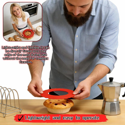 Silicone Mini Pie Crust Protectors Set of 2 - Non-Stick Pie Shields for 5-6 Inch Pies, Prevents Over-Browning | Oven-Safe Baking Accessories (Red)
