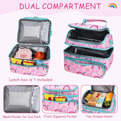 Kasqo Lunch Bag Kids, Dual Compartment Insulated Cooler Bag 7.5L Girls Boys Toddler Lunch Box Containers for Daycare School Kindergarten Travel Ombre Butterfly
