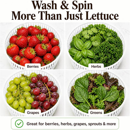 Cooler Kitchen Small Salad Spinner — Mini Lettuce Spinner and Dryer with Measuring Cup Bowl — Compact Veggie & Fruit Washer, Salad Dryer Spinner — Dishwasher Safe, BPA-Free