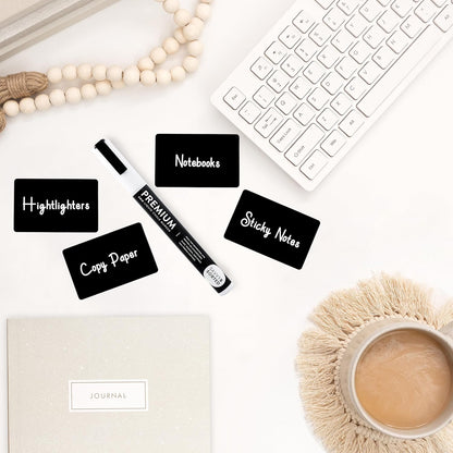 200 Chalkboard Labels for Food Containers, Reusable Black Stickers with Chalk Marker, Removable Pantry Chalk Board Jar Labels Stickers for Glass Jars, Storage Food Mason Jars, Kitchen Organization