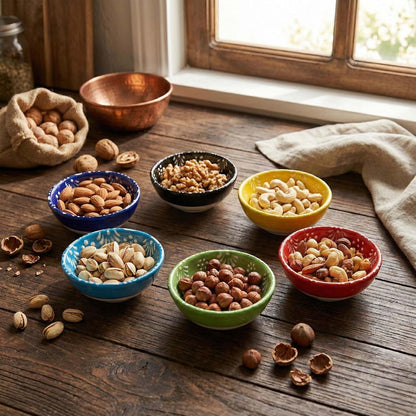 Ceramic Small Dipping Bowls Set of 6, 3.5 Oz Soy Sauce Dish, Handmade Charcuterie, Colorful Pinch, Dishwasher & Microwave Safe, 3.2'' Mini (SULTAN'S GARDEN)