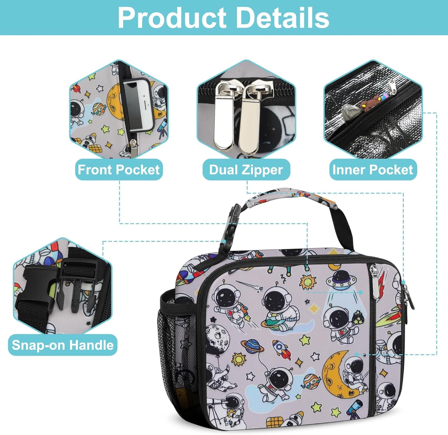 esouler Lunch Box Kids Insulated Lunch Bag for Boys & Girls Durable Children Lunchbox for School with Water Bottle Holder-Black