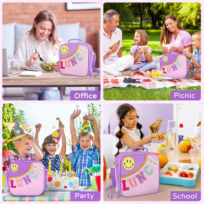 Nsrzua Lunch Bag Kids-Kids Insulated Lunch Bag with Adjustable Strap - Reusable Leakproof Lunch Box for Girls, Preppy School Lunch Tote for Travel, Picnic,School & Winter Camp