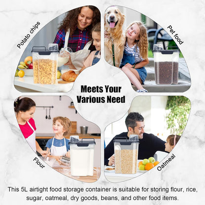 LEAWALK Airtight Rice Storage Container, 3-5Lbs Cereal Dry Food Flour Bin, Pet Dog Cat Food Dispenser with Measuring Cup, BPA Free Plastic Kitchen and Pantry Organization Bin for Sugar-Clear Grey