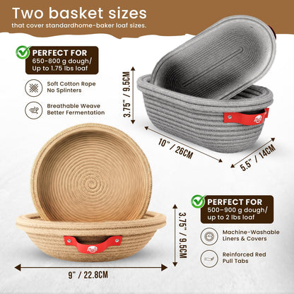 RICCLE Banneton Bread Proofing Basket, 2 Round Sourdough Banneton Baskets