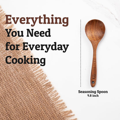 PriorityChef Wooden Slotted Spoon - Premium Teak Cooking Utensil for Frying, Straining & Serving - Long Handle Kitchen Spoon for Nonstick Cookware - Handcrafted Durable Wood