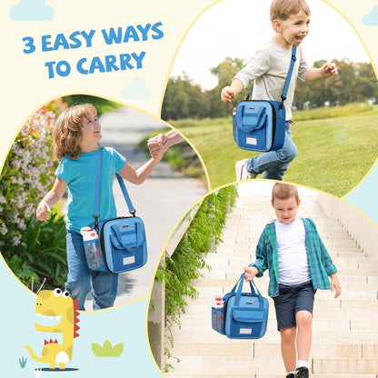 REDSHELL Tactical Lunch Box Kids, Large Insulated Lunch Bag for Boys Girls, Cooler Lunchbag, Square Toddler Lunchbox, School Daycare Lunch Tote Pail with Water Bottle Holder Shoulder Strap, Blue