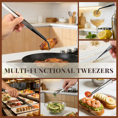 Stainless Steel Tweezers Tongs Set of 2, Kitchen Cooking Utensils, Straight and Bent Tip 11.8″ for Serving, Chef Tools