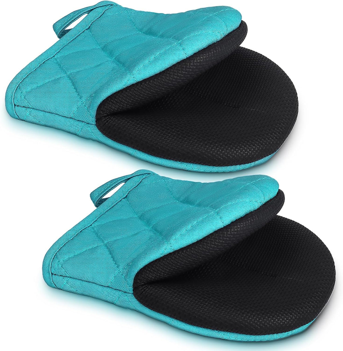 1 Pair Short Oven Mitts - Silicone Kitchen Oven Gloves High Heat Resistant 500℉, Mini Oven Mits with Non-Slip Grip Surfaces and Hanging Loop for BBQ, Baking, Cooking and Grilling (Black)