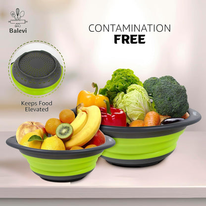 Collapsible Strainers for Kitchen, Green, Set of 2