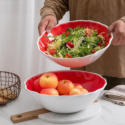 Melamine Serving Platters, set of 2, 17" x 10" Large Reusable BPA Free Rectangular Party Tray/Platters for Serving Appetizers, Fruits On Christmas and all Occasions,Red