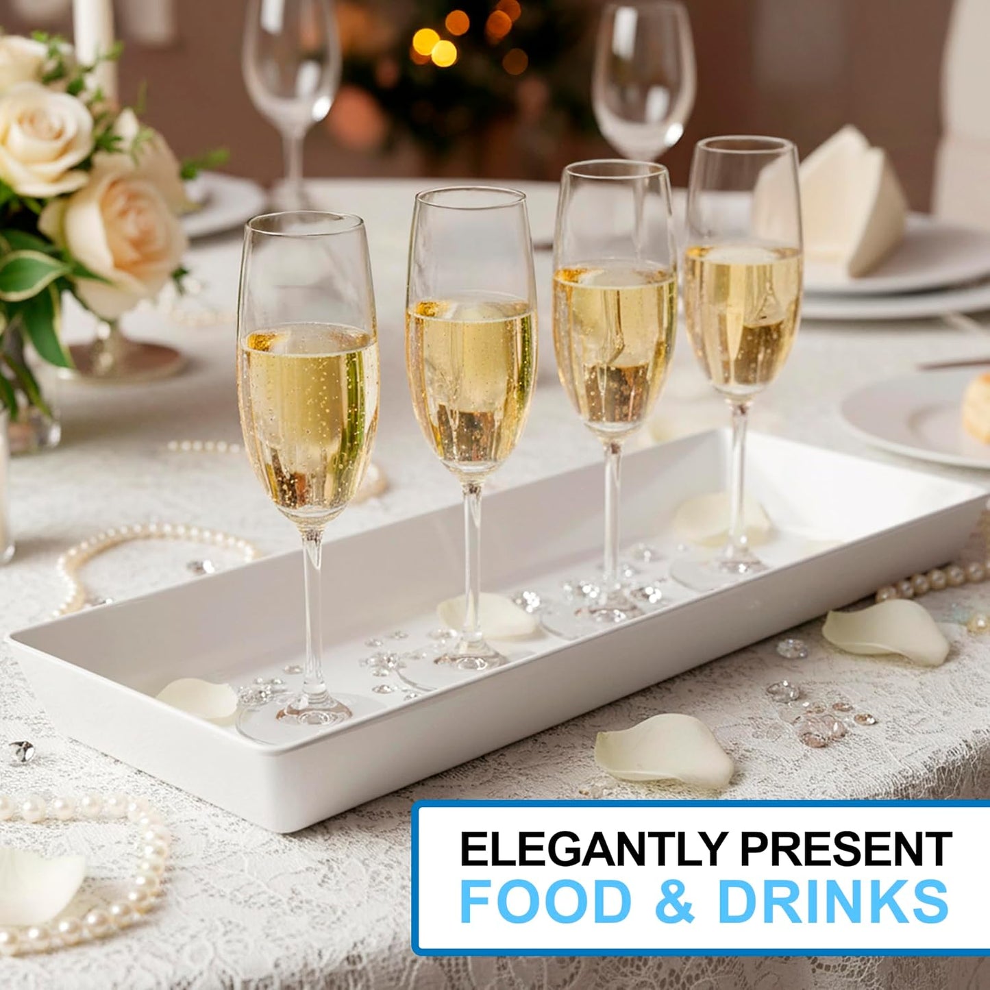 US Acrylic Coastal Plastic Serving Trays (Set of 4) 15” x 10” | Large Unbreakable Reusable Rectangular Party Platters | Serve Appetizers, Fruit, Veggies, & Desserts | BPA-Free & Made in USA