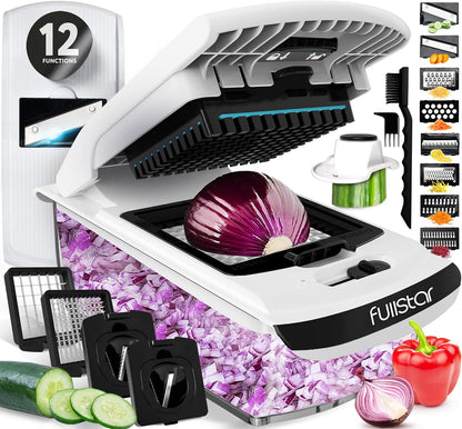 Fullstar Core Vegetable Chopper - Chop and Slice Lid - Food Chopper with Container, Veggie Chopper, Fruit Slicer, Onion Dicer - Meal Prep Essential - Kitchen Gadgets and Gifts (6-in-1, White/Black)