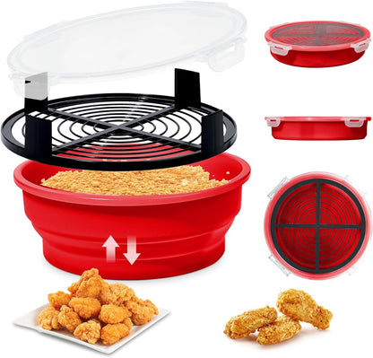 FJNATINH Collapsible Batter Bowl - Mess Free Better Breader Shaker Bowl with Lid Breading Shaker Container for Fried Fish, Fried Chicken, Onion Rings & More,No Leak,Easy to Store,Light Blue
