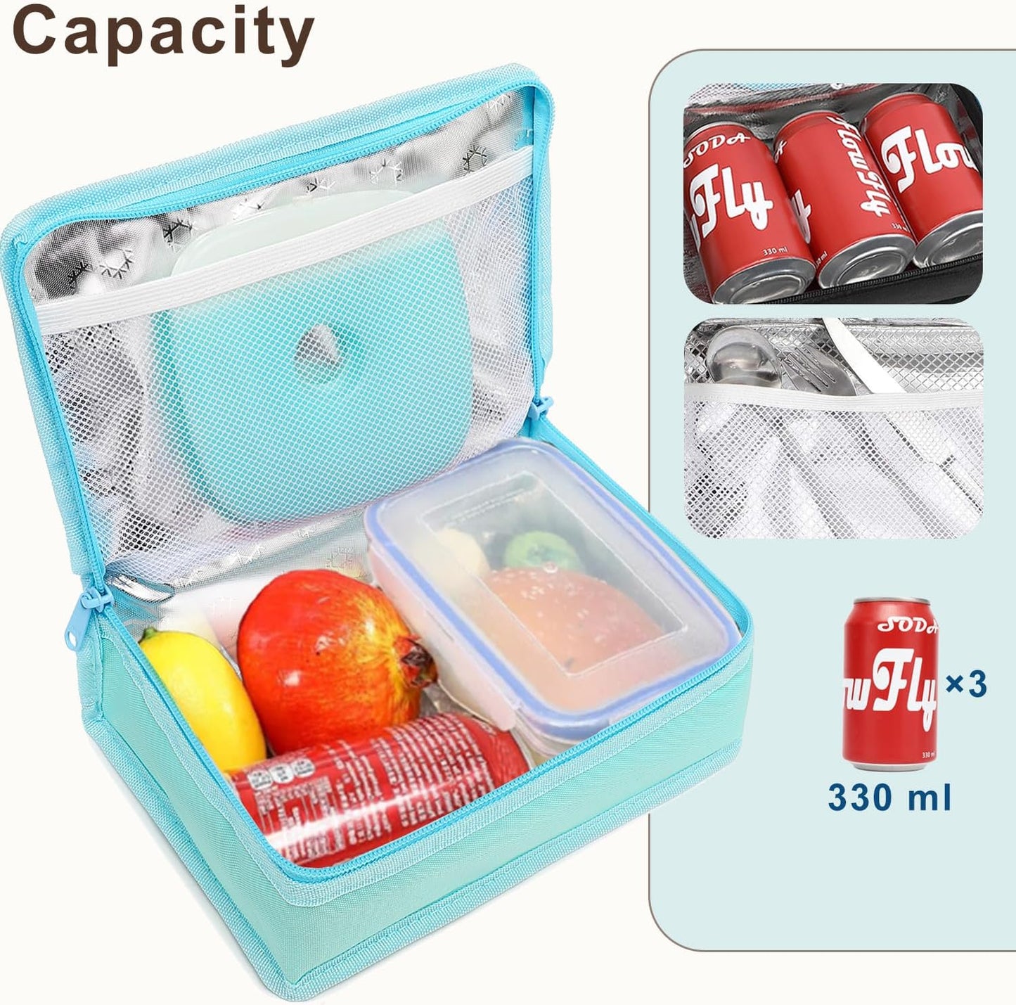 FlowFly Small Insulated Lunch box Portable Soft Bag Mini Cooler Thermal Meal Tote Kit with Handle for Work & School, Black