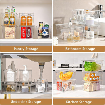 6 Pack Clear Storage Bins with Lids, 7 Quart Stackable Storage Boxes for Storage and Organization, Plastic Storage Containers with Lids, Plastic Bins with Handles for Office, Bedroom, Study Room