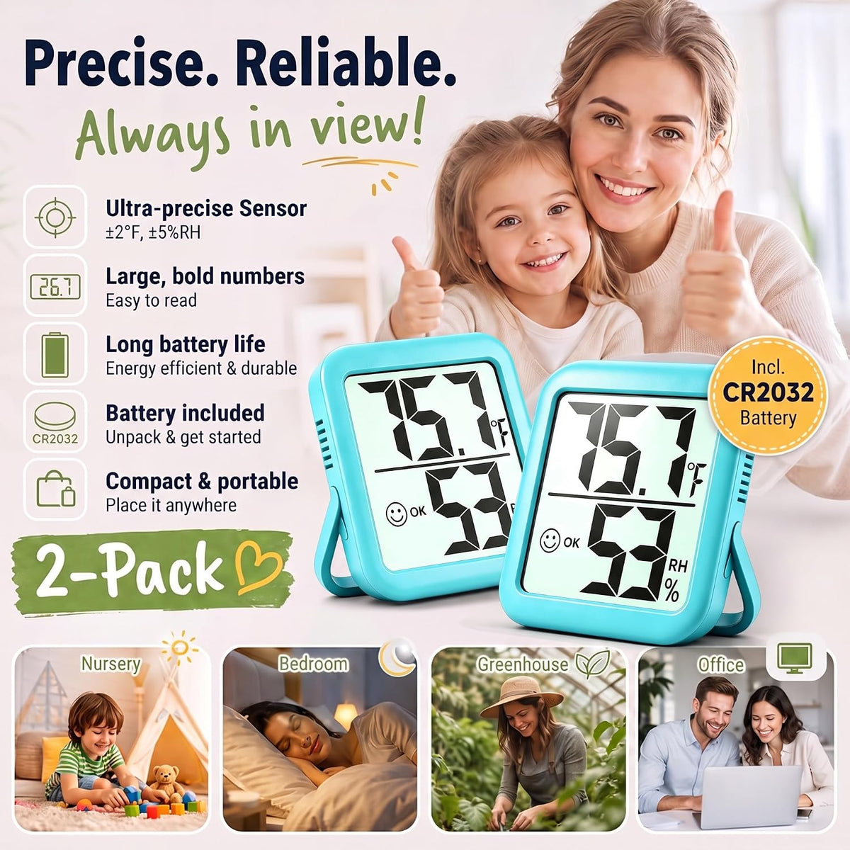 Antonki 2 Pack Room Thermometer Indoor Hygrometer
