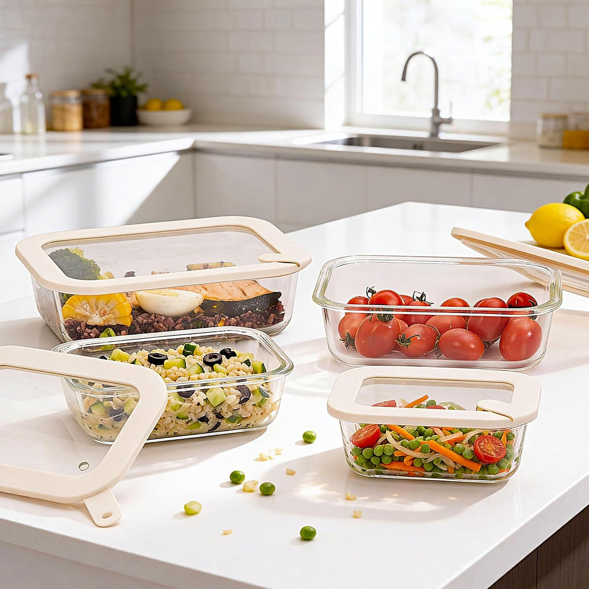 Urban Green Glass Food Storage Containers with Glass Lids, Microwave Safe Food Container Set, Aitight Meal Prep Container Set, LeakProof, 100% Plastic Free, 6 Pack
