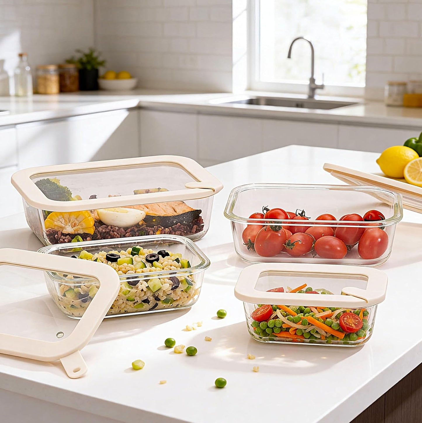 Urban Green Glass Food Storage Containers with Glass Lids, Microwave Safe Food Container Set, Aitight Meal Prep Container Set, LeakProof, 100% Plastic Free, 6 Pack