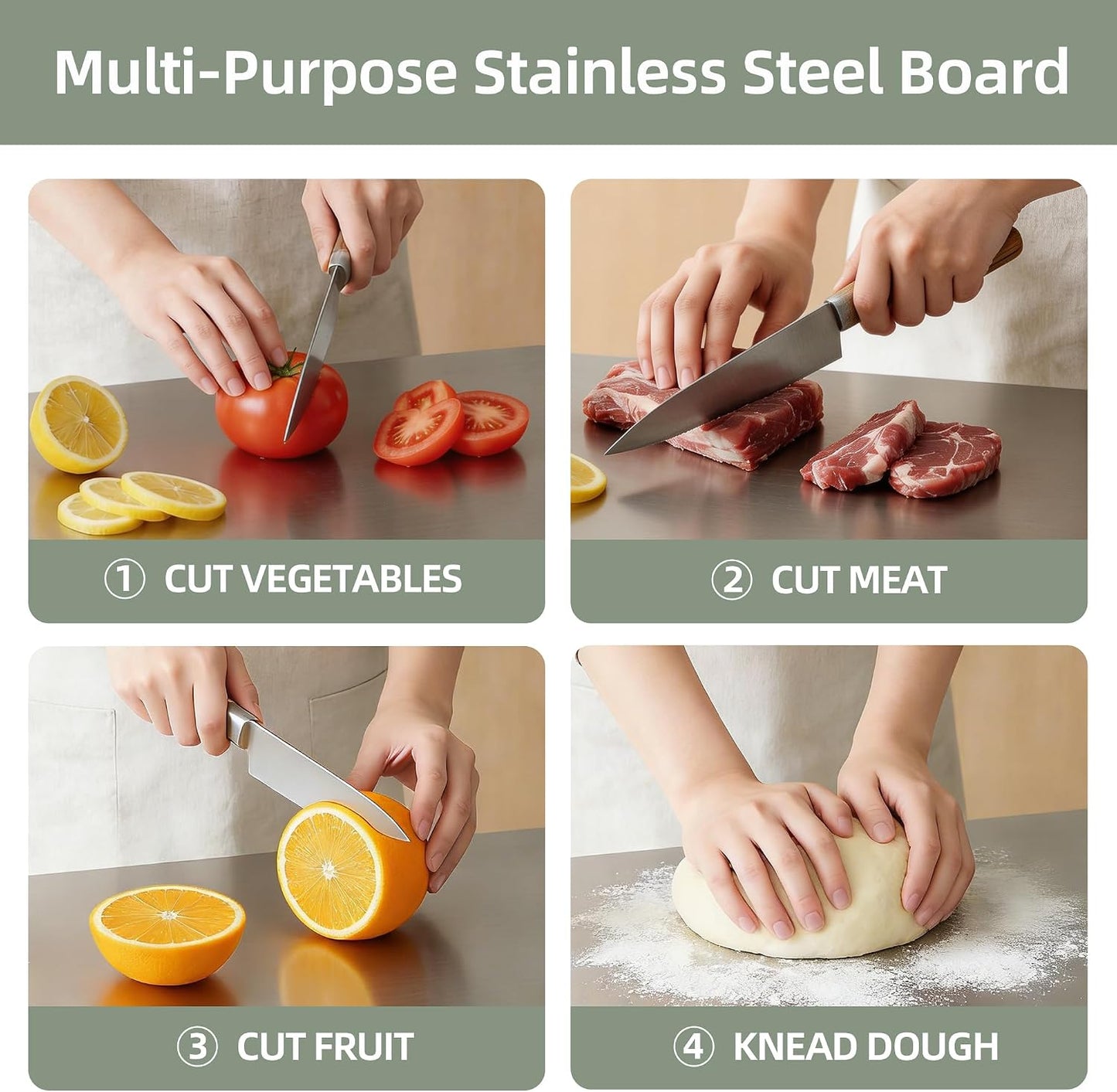 Stainless Steel Cutting Board Set with Lip, 2 Pack 16" & 24" Metal Chopping Boards for Kitchen Countertop, Non-Slip Food Prep Boards for Meat & Vegetables