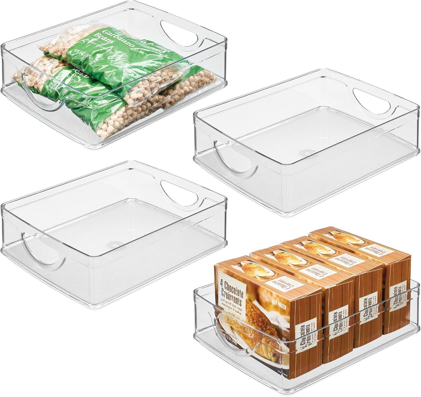 iDesign Plastic Stackable Pantry Bin - Storage Bin with Handles for Cabinets or Fridge - Set of 2 - Clear