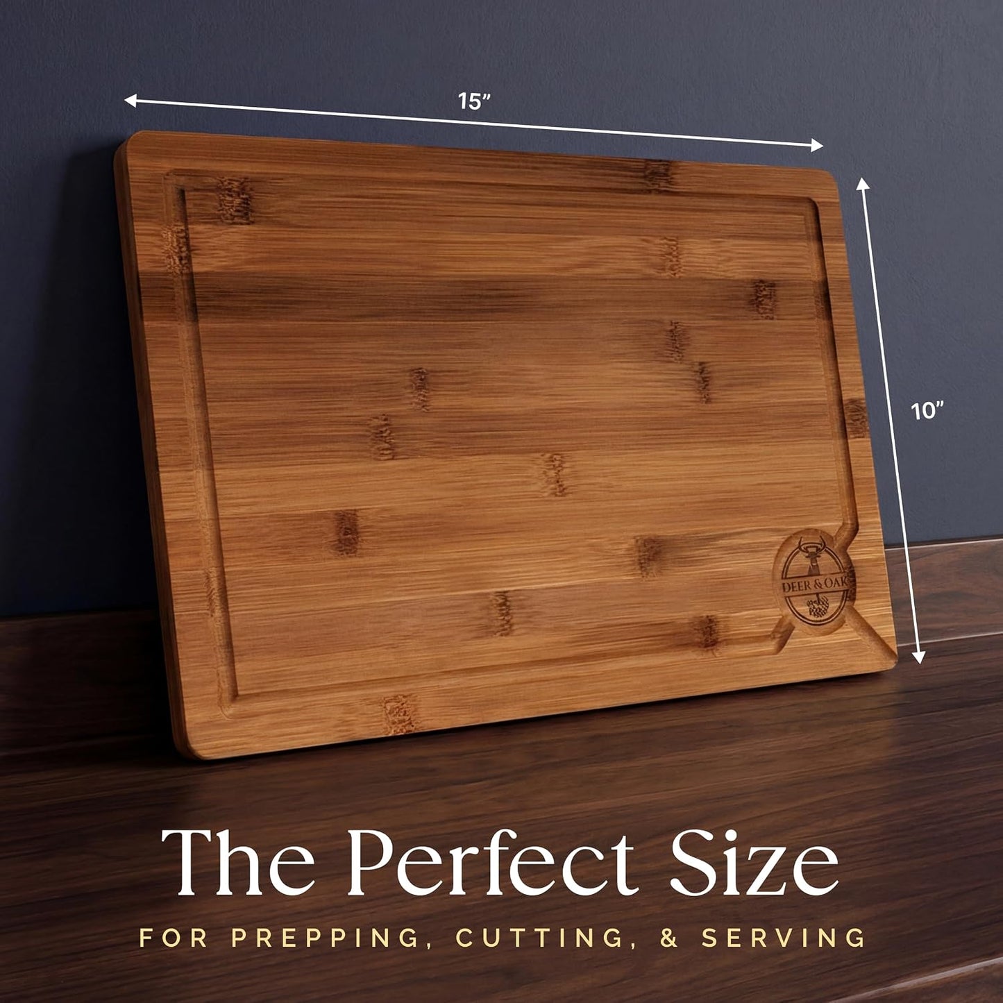 Pre-Oiled, Non Toxic 3-Piece Carbonized Bamboo Cutting Board Set, 500°F Carbonized Technology Eco-Friendly Wooden Chopping Boards for Kitchen with Juice Groove, Charcuterie Serving Boards Deer & Oak