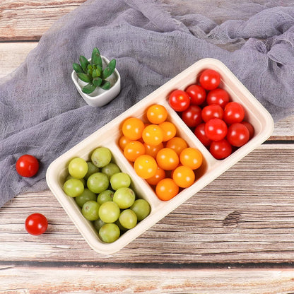 disposable bowls 18 oz 3 compartments with lids Plant Fiber 50 Pack
