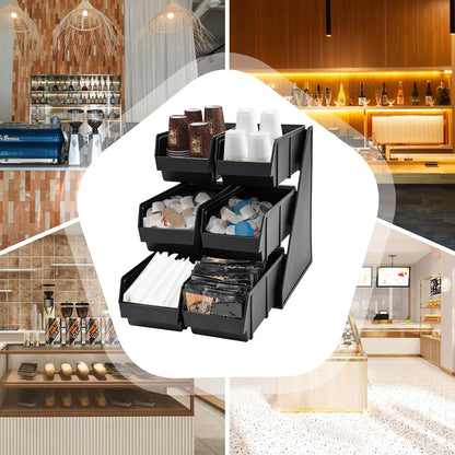 Serve Condiment Bin, Plastic Containers Storage Bins, Condiment Organizer, 3 Tier 6 Compartments Plastic Storage Bins Coffee Bar Beverage Station