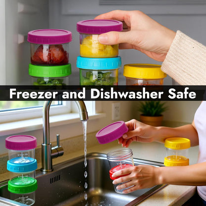 ARSUK 4Oz Glass Food Storage Containers with Snap-On BPA-Free Lids 12 Pack - Small Glass Jars for Sauce, Spices, Meal Prep - Reusable & Dishwasher Microwave Fridge Freezer Safe