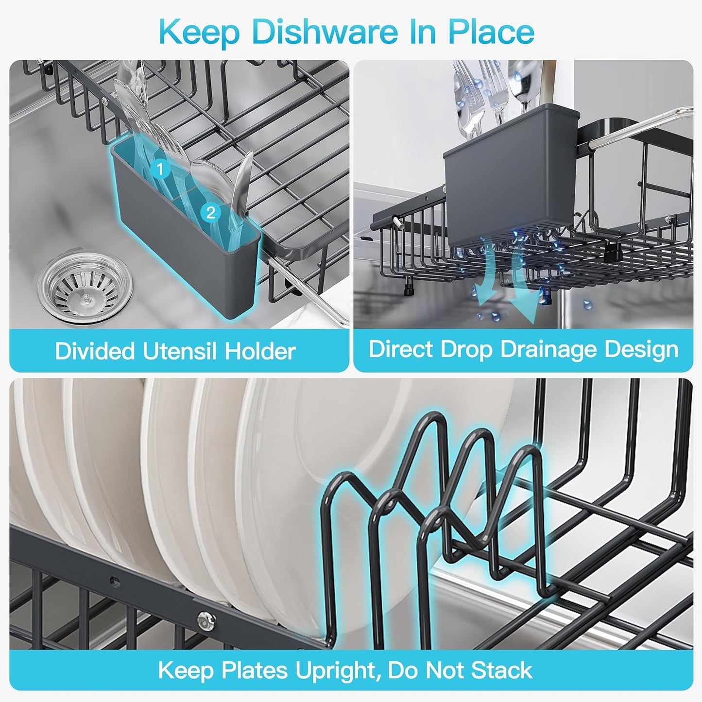 JASIWAY Dish Drying Rack in Sink, Dish Drainer with Cup and Utensil Holder