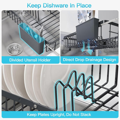 JASIWAY Dish Drying Rack in Sink, Dish Drainer with Cup and Utensil Holder