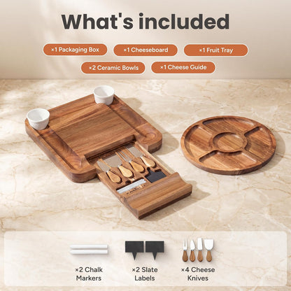 SMIRLY Charcuterie Large Bamboo Cheese Board Set for Serving - House Warming Gifts for New Home, Wedding, Bridal Shower & Birthday, for Women