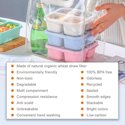 Bento Box For Kids, 4 Pack 3 Compartments Lunchable Meal Prep Containers Lunch Containers, Reusable Snack Containers with Lids, Snack Boxes for School, Work, and Travel