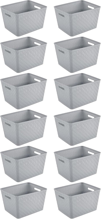 Sterilite 6-Pack Tall Basket, Woven Plastic Storage Baskets for Organization, Cement - Organizing Bin Containers with Handles for Bedroom, Bathroom, Dorm, and Closet