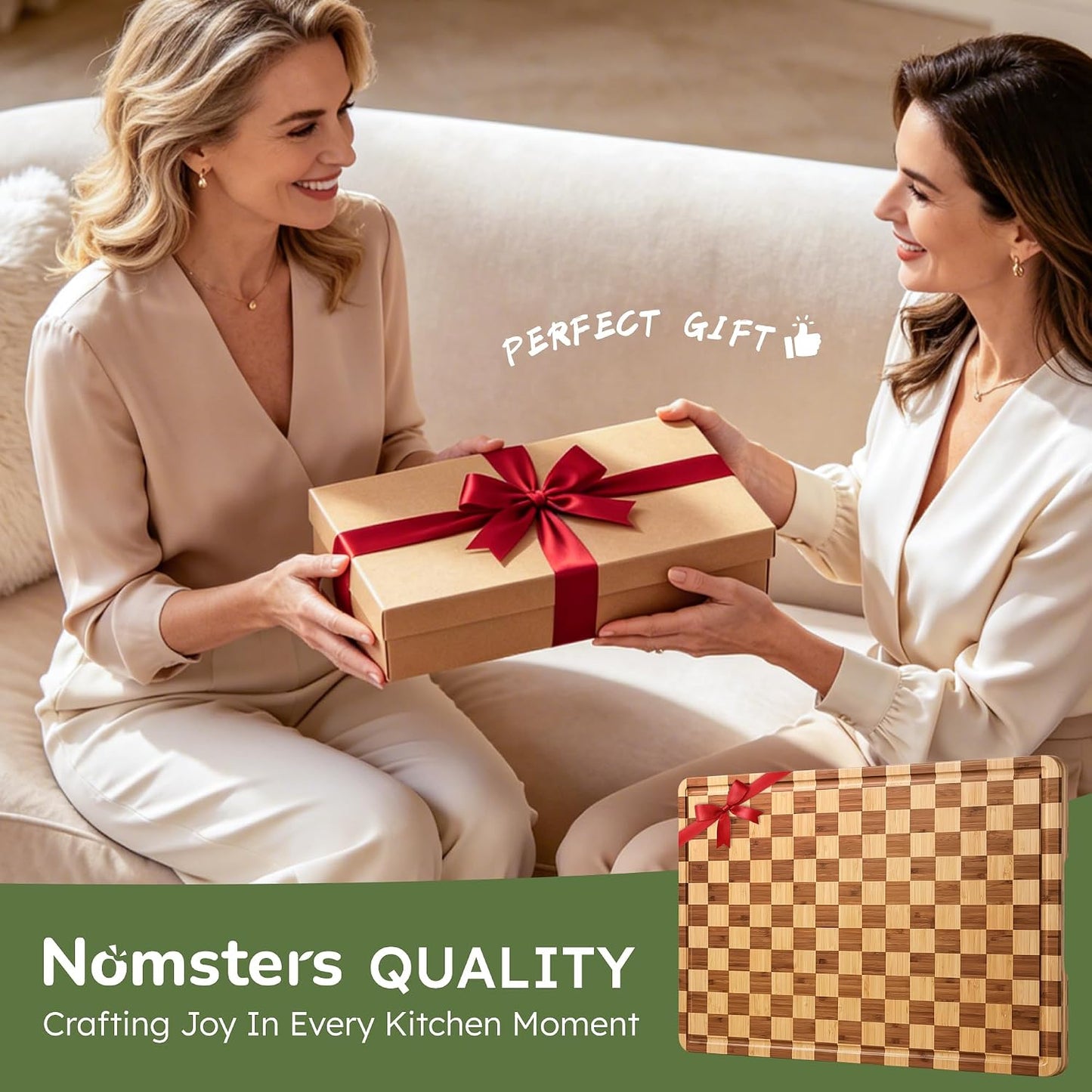 3 Pack Bamboo Cutting Board Set Checkered Wooden Cutting Board for Kitchen Non Toxic Charcuterie Board Serving Non Slip End Grain Wood Chopping Board for Meat Fruit Cheese Kitchen Housewarming Gift